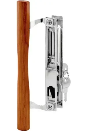 Prime-Line C 1149 Keyed Sliding Door Handle Set With Wood Pull And Key, Chrome, Diecast Trending