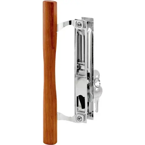 Prime-Line C 1149 Keyed Sliding Door Handle Set With Wood Pull And Key, Chrome, Diecast Trending