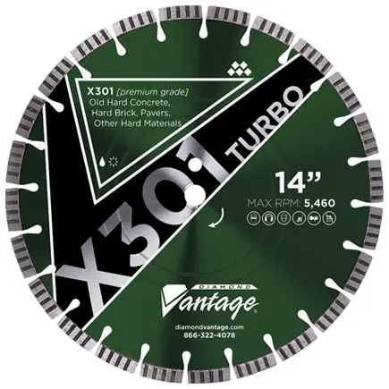 Fan Favorite Diamond Vantage 2012EZX3-1T 20" x 0.125" x 1" Diamond Blade for Hard Concrete/Reinforced Concrete/Hard Paver Brick/Concrete Pipe/Terrazzo X301 TURBO - HARD Materials