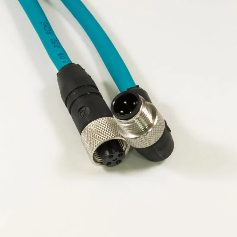Top Pick OBSOLETE - Alpha Connect Ethernet Cordset - M12 Male 90 Deg to M12 Female Straight - 24AWG 2 Poles - DW04AR117 - Teal - 15M (49.2ft)