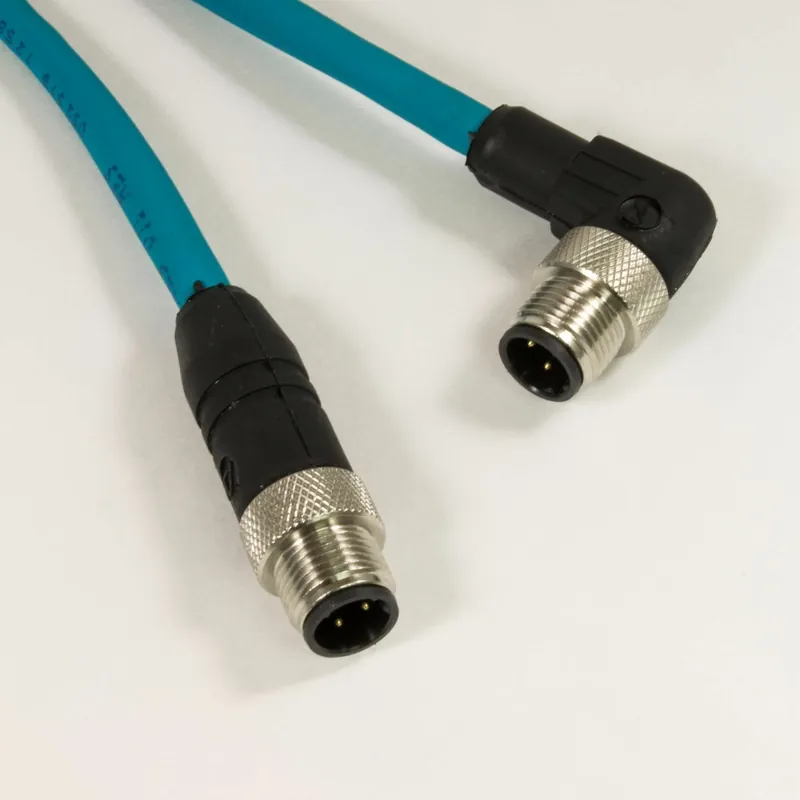 Authentic OBSOLETE - Alpha Connect Ethernet Cordset - M12 Male 90 Deg to M12 Male Straight - 24AWG 2 Poles - DW04DR117 - Teal - 15M (49.2ft)