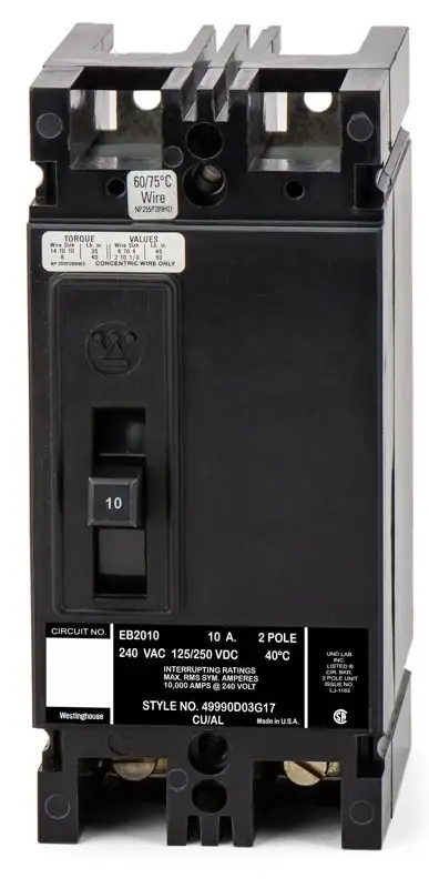 Price Drop Eaton / Westinghouse EB2010 - 10A 2 Pole Molded Case Circuit Breaker