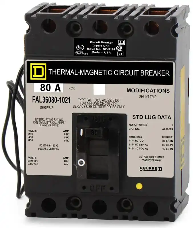 Low Price Square D FAL36080-1021 - 80A 3 Pole Molded Case Circuit Breaker