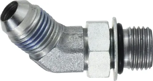 Fan Favorite Midland Metal 6802NWO6 45 deg Elbow, 3/8 in MJIC x 3/8 in Male ORB, Steel