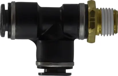 Buy Direct Midland Metal 710604SC Fixed Run Tee, 3/8 in Push-In x 1/4 in Push-In x 3/8 in MIP, Composite