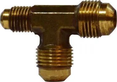 Midland Metal 10197 Reducing Tee, 3/4 in SAE 45 deg Male Flared x 3/4 in SAE 45 deg Male Flared x 5/8 in, Brass Budget