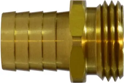 Best Choice Midland Metal 30471 Short Shank Male End Hex Adapter, 1/2 in Garden Hose Barbed x 3/4 in MGH, Brass