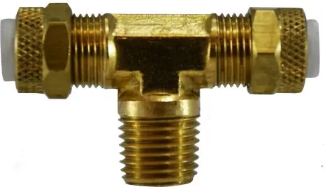 Midland Metal Poly-Flo 20324 Branch Tee, 1/2 in Tube OD x 1/2 in Tube OD x 3/8 in MNPTF, Brass Hassle-Free Returns