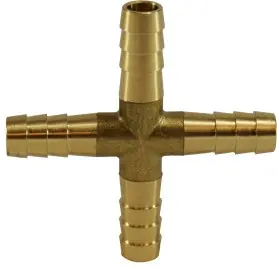 Best Choice Midland Metal 32608 Cross, 1/4 in Hose Barbed x 1/4 in Hose Barbed x 1/4 in Hose Barbed x 1/4 in Hose Barbed, Brass