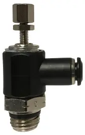 Midland Metal 20785C Meter Out Right Angle Flow Control Valve, 1/4 x 1/8 in Nominal, Push-In x MIP Premium