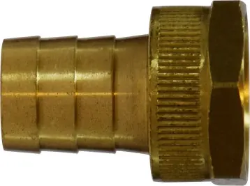 Authentic Midland Metal 30454 Short Shank Female End Hex Adapter with Hex Nut, 5/8 in Garden Hose Barbed x 3/4 in FGH, Brass