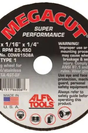 Alfa Tools COW61510GP 4 x 1/16 x 3/8 Type 1 Cut-Off Wheel 6/Pack Shop Now