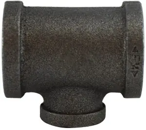 Midland Metal 65279 Reducing Tee, 1/2 in FPT x 1/2 in FPT x 3/8 in FPT, Iron, Black, 150 lb Brand New