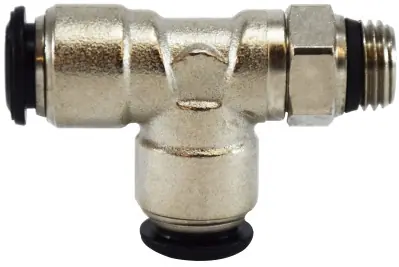 Latest Midland Metal 20678N Swivel Run Tee, 12 mm Push-In x 3/8 in MNPT Global x 12 mm Push-In, Brass, Nickel-Plated