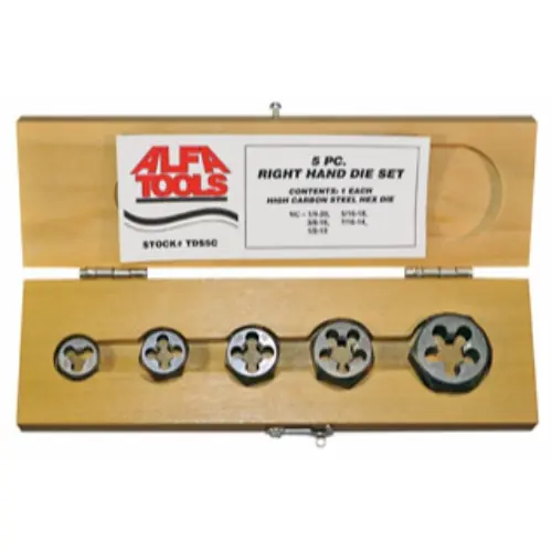Alfa Tools TDS5C 5 pc Carbon Steel Right Hand Die Set Nc 1/4-1/2 Reduced Price