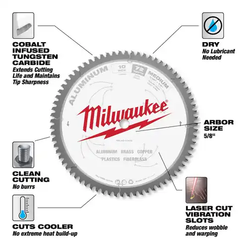 Certified Milwaukee Tool 48-40-4360 10" Aluminum Cutting Circular Saw Blade
