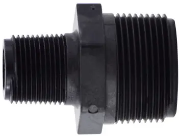 While Supplies Last Midland Metal 28802P Reducing Hex Nipple, 1-1/2 in MPT x 1 in MPT, Polypropylene, Black