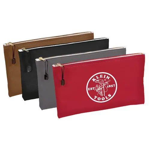 Klein Tools 5141 Zipper Bags, Canvas Tool Pouches Brown/Black/Gray/Red, 4-Pack Premium