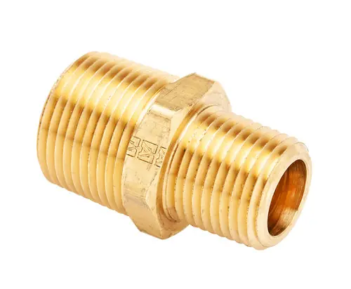 Mid-America Fittings 23325X12X8 Reducing Hex Nipple, 3/4 in MPT x 1/2 in MPT, Brass Premium