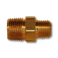 Mid-America Fittings LF123-86 Reducing Hex Nipple, 1/2 in MPT x 3/8 in MPT, 1.41 in, Brass Buy Direct