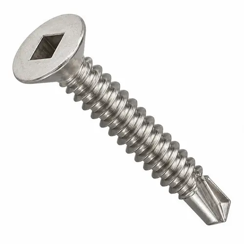 Super Sale 8-18 x 1 1/4" Self-Drilling Screws, Square Drive Flat Head, 2 Point BSD, 410 Stainless Steel, Full Thread, Hardened, Qty 1000