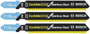 Bosch T118EHM3 3 pc. 3-1/4 In. 14 TPI Carbide Edge for Stainless Steel T-Shank Jig Saw Blades (3 Pack) Trusted Brand