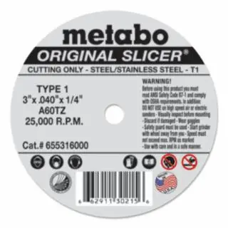 High Quality Metabo 655316000 T1 3 X 040 X 1/4 A60Tz