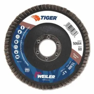 Fast Shipping Weiler 50664 4-1/2" Tiger Disc Abrsvflap Disc 60 Ao (10 EA)