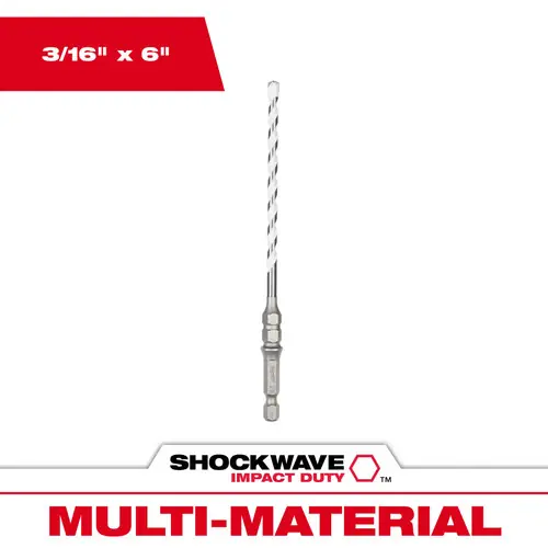 Milwaukee Tool 48-20-8876 3/16" x 4" x 6" SHOCKWAVE Impact Duty Carbide Multi-Material Drill Bit for Concrete Screws, 3 Pack Exclusive Offer
