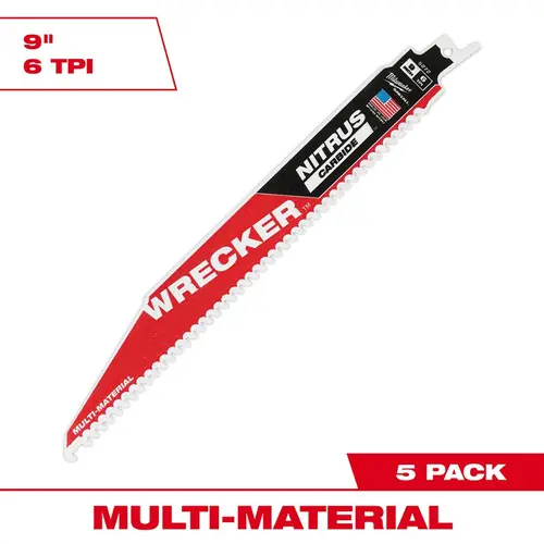 Milwaukee Tool 48-00-5572 9" WRECKER with NITRUS Carbide SAWZALL Blade for Multi-Material (5 PK) Brand New