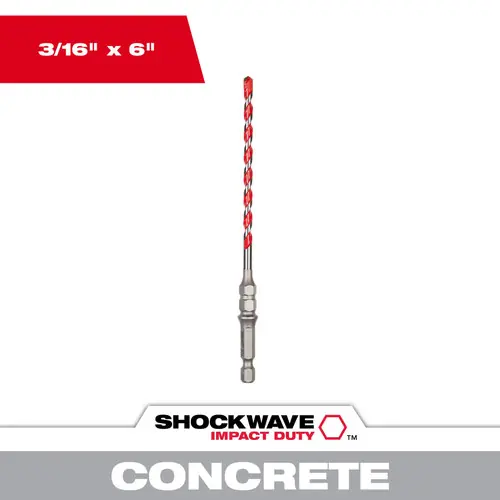 Deal Milwaukee Tool 48-20-9096 3/16" x 4" x 6" SHOCKWAVE Impact Duty Carbide Hammer Drill Bit for Concrete Screws, 3 Pack