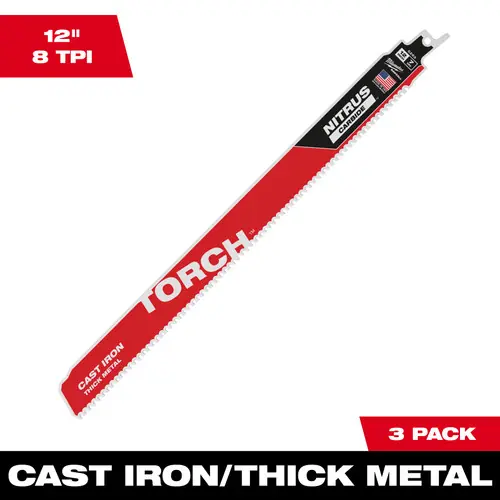 Milwaukee Tool 48-00-5363 12" 8 TPI TORCH with NITRUS Carbide for Cast Iron SAWZALL Blade (3 PK) Factory Price
