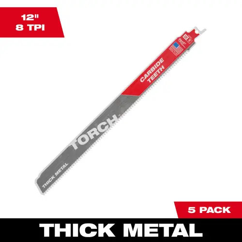 Latest Milwaukee Tool 48-00-5503 12" 8 TPI TORCH with Carbide Teeth for Thick Metal SAWZALL Blade (5 PK)