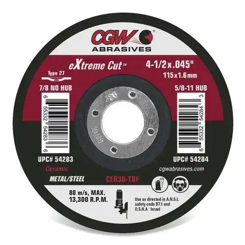 CGW Abrasives 54283 41/2 x .045 x 7/8 T27 Cer36-T-Bf Extreme Cer Cut Off Whls, 25 Pack Don't Miss Out