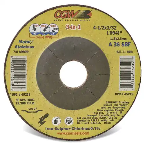 CGW Abrasives 45221 5 x 3/32(094) x 5/8-11 T27 A36S Resin Cut Whls Thin, 10 Pack Luxury