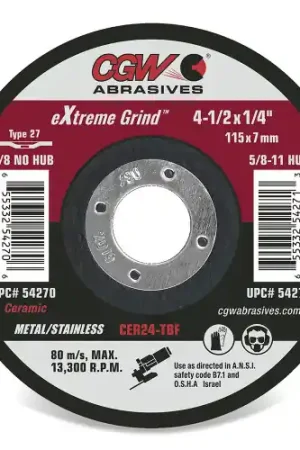 Next Day Delivery CGW Abrasives 54270 41/2 x 1/4 x 7/8 T27 Cer24-T-Bf Resin Grind Whls, 25 Pack