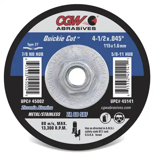 CGW Abrasives 45143 6 x .045 x 5/8-11 T27 Za60Sbf Resin Cut Whls Thin, 10 Pack Clearance