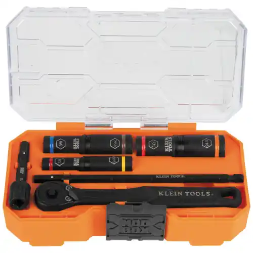Klein Tools 65238 KNECT Essential Deep-Well Heavy-Duty Flip Socket Set, SAE 7-Piece Reduced Price