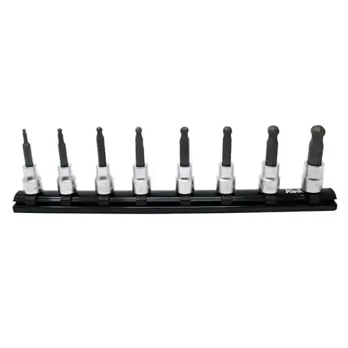 Ko-ken KB-RS3011M.62/8 8 Piece 3/8" Sq. Dr. Ballpoint Hex 62mm Long Socket Set on Rail Luxury