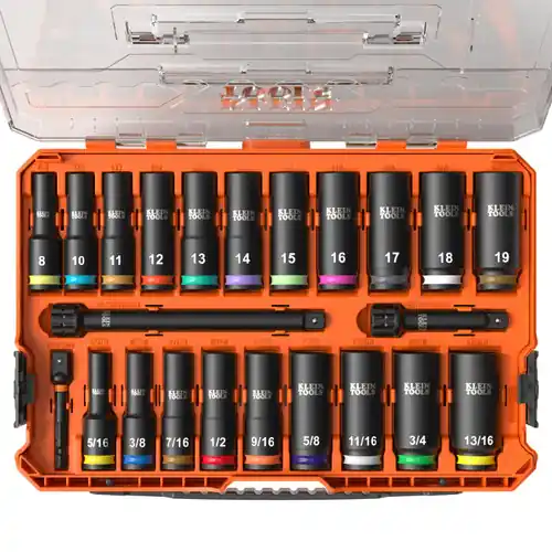 Klein Tools 65121IMPCT KNECT Deep-Well 3/8-Inch Drive Socket Set, SAE and Metric, 23-Piece While Supplies Last