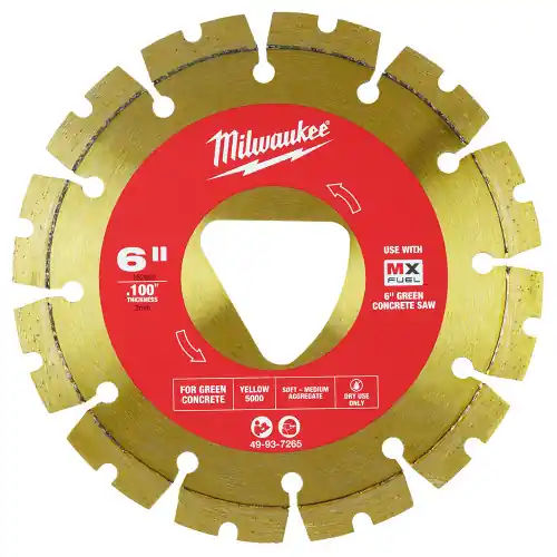 Best Choice Milwaukee Tool 49-93-7265 Yellow 6 x .100 Diamond Blade for Green Concrete