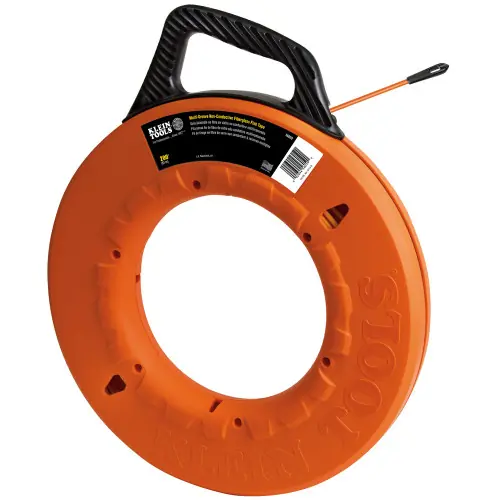 Clearance Klein Tools 56059 Multi-Groove Fiberglass Fish Tape with Non-Conductive Leader, 200-Foot