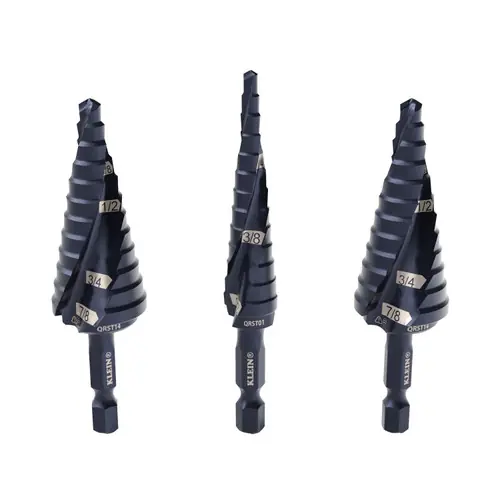 Klein Tools QRST2S Step Drill Bit Set, Quick-Release, Double Fluted, 3-Piece Last Chance