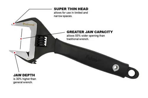 Certified 6" Phosphate Proferred Plumbing Adjustable Wrench , Phosphate Finish, Qty 1