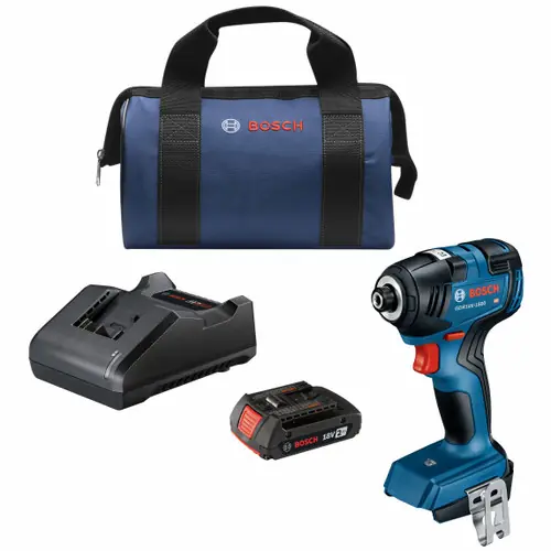 Professional Grade Bosch GDR18V-1800B12 18V Brushless 1/4 In. Hex Impact Driver Kit with (1) 2 Ah Standard Power Battery
