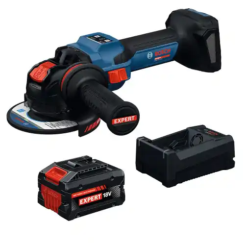 New Release Bosch EXWS18V-15SB18X EXPERT 18V 5 - 6 Inch Angle Grinder with Slide Switch Kit With 8.0 Ah Battery and Multi-Voltage Charger