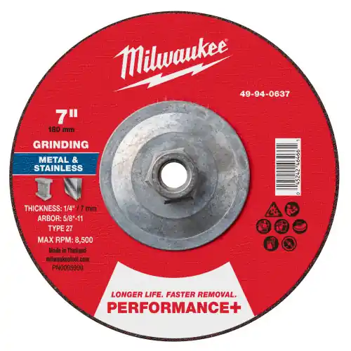 Affordable Milwaukee 49-94-0637 7" x 1/4" x 5/8"-11 Performance+ Metal Grinding Wheel - Type 27, 5 Pack