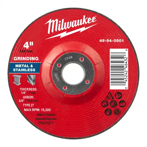 Direct From Factory Milwaukee 49-94-0501 4" x 1/4" x 5/8" Metal Grinding Wheel - Type 27, 10 Pack