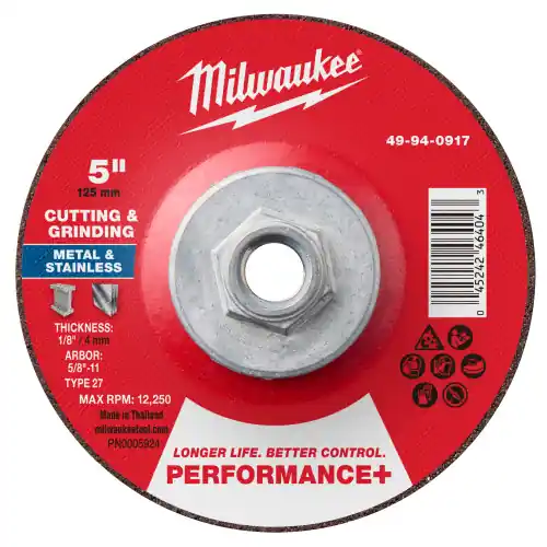 Milwaukee 49-94-0917 5" x 1/8" x 5/8"-11 Performance+ Dual Metal Cut & Grind Wheel - Type 27, 10 Pack Hot Deal