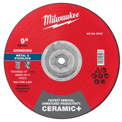 Milwaukee 49-94-0747 9" x 1/4" x 5/8"-11 Ceramic+ Metal Grinding Wheel - Type 27, 5 Pack Mega Sale